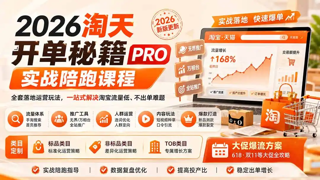 2026淘天开单秘籍PRO实战陪跑课程-更新1023：全套落地运营玩法，一站式解决淘宝流量低、不出单难题-梦帆创业网