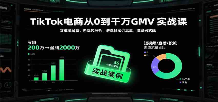 TikTok电商从0到千万GMV实战课，含逆袭经验、新趋势解析，讲选品定价流量，附案例实操-梦帆创业网