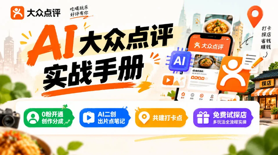 某局的AI大众点评实战手册，0粉开通创作分成、AI二创出片点笔记、共建打卡点、免费试探店多玩法全流程实操-梦帆创业网