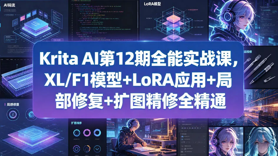 Krita AI第12期全能实战课，XL/F1模型+LoRA应用+局部修复+扩图精修全精通-梦帆创业网