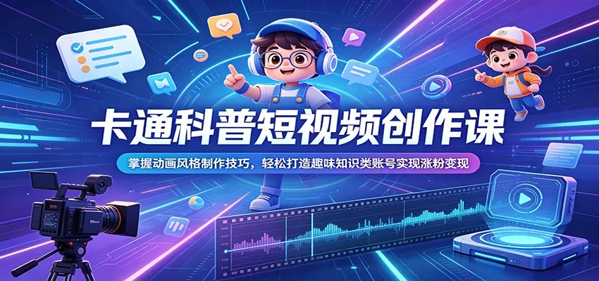 卡通科普短视频创作课：掌握动画风格制作技巧，轻松打造趣味知识类账号实现涨粉变现-梦帆创业网