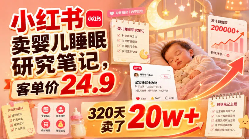 小红书卖婴儿睡眠研究笔记，客单价24.9，320天卖了20w+-梦帆创业网