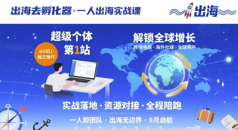 出海去孵化器，一人出海实战课，超级个体第1站，解锁全球增长-梦帆创业网