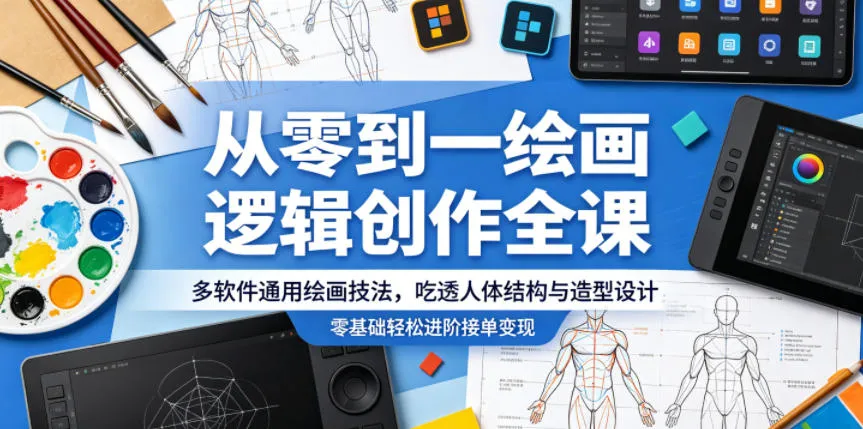 从零到一绘画逻辑创作全课，多软件通用绘画技法，吃透人体结构与造型设计，零基础轻松进阶接单变现-梦帆创业网