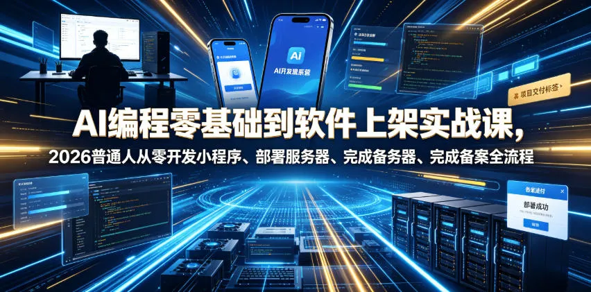 AI编程零基础到软件上架实战课，2026普通人从零开发小程序、部署服务器、完成备案全流程项目落地教程-梦帆创业网