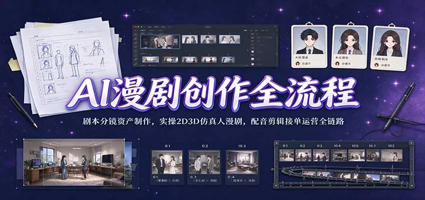 AI漫剧创作全流程:剧本分镜资产制作,实操2D3D仿真人漫剧,配音剪辑接单运营全链路 AI漫剧创作全流程:剧本分镜资产制作,实操2D3D仿真人漫剧,配音剪辑接单运营全链路