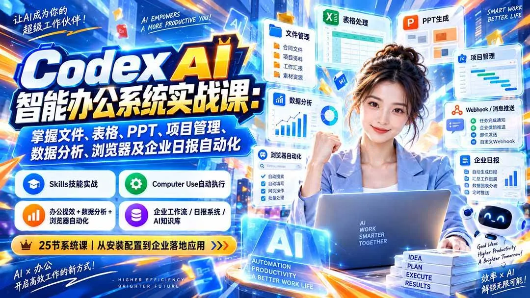 （20446期）Codex AI智能办公系统实战课：掌握文件、表格、PPT、项目管理、数据分析、浏览器及企业日报自动化-梦帆创业网