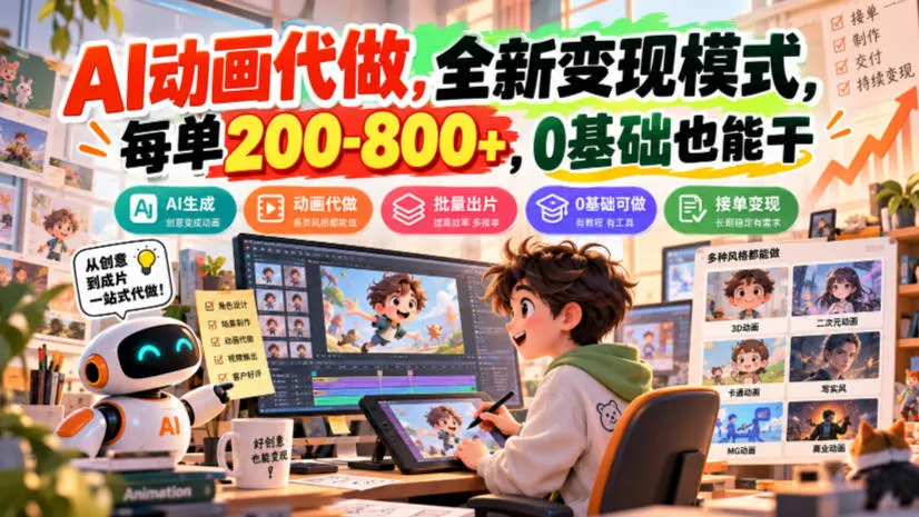 AI动画代做，全新变现模式，每单200-800+，0基础也能干【揭秘】-梦帆创业网