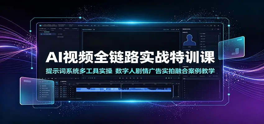 AI视频全链路实战特训课：提示词系统多工具实操，数字人剧情广告实拍融合案例教学-梦帆创业网
