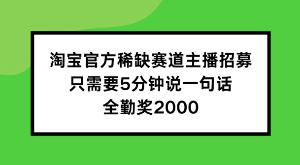 淘宝官方稀缺赛道主播招募 ，只需要5分钟说一句话， 全勤奖2000【揭秘】-梦帆创业网