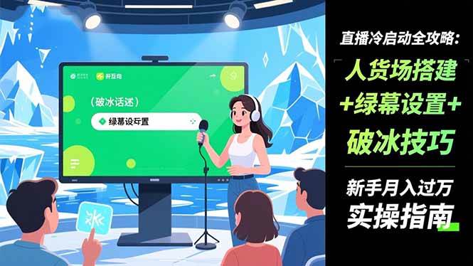 （16605期）直播冷启动全攻略:人货场搭建+绿幕设置+破冰技巧，新手月入过万实操指南-梦帆创业网