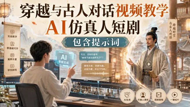 穿越与古人对话视频教学，AI仿真人短剧，包含提示词-梦帆创业网