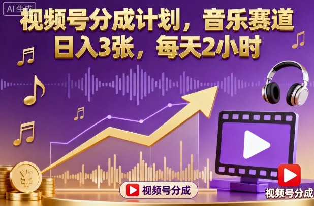 视频号分成计划，音乐赛道，日入3张，每天2小时-梦帆创业网