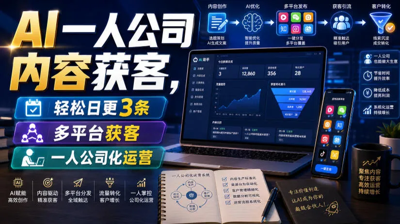AI一人公司内容获客，轻松日更3条，多平台获客，一人公司化运营（更新0827）-梦帆创业网