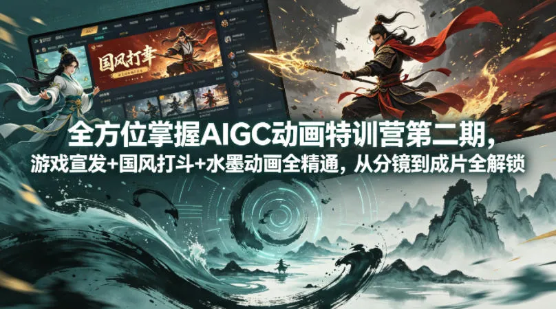 全方位掌握AIGC动画特训营第二期，游戏宣发+国风打斗+水墨动画全精通，从分镜到成片全解锁-梦帆创业网