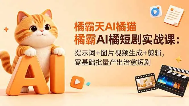 （18542期）橘霸天AI橘猫短剧实战课：提示词+图片视频生成+剪辑，零基础批量产出治愈短剧-梦帆创业网