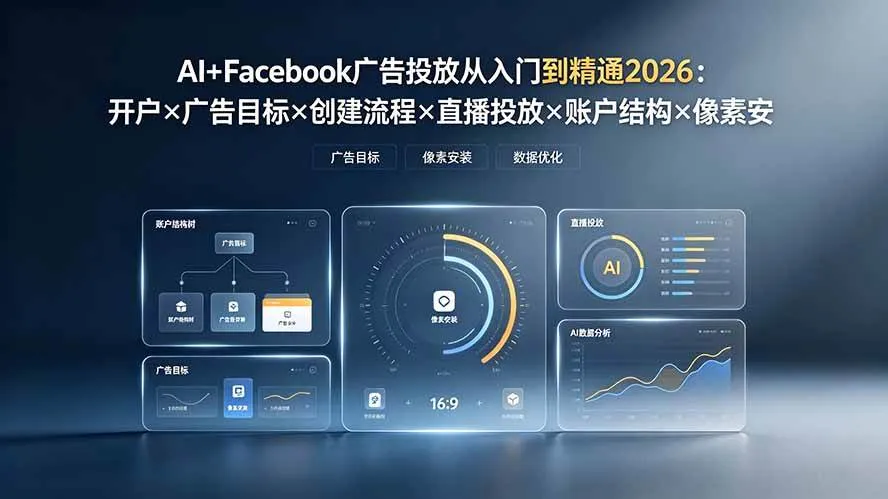 （19465期）AI+Facebook广告投放从入门到精通2026：开户×广告目标×创建流程×直播投放×账户结构×像素安装×AI赋能-梦帆创业网