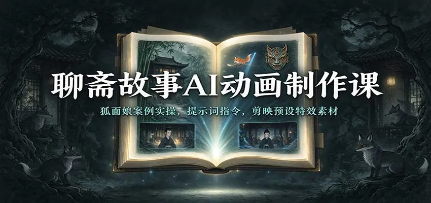 聊斋故事AI动画制作课：狐面娘案例实操，提示词指令，剪映预设特效素材-梦帆创业网