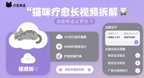 猫咪疗愈长视频拆解 &油管频道运营技巧-梦帆创业网