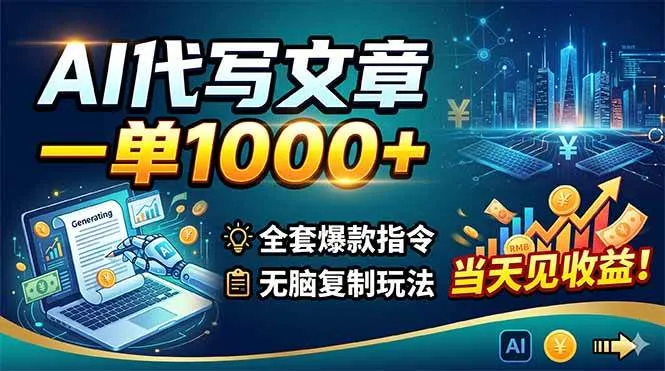 （18575期）AI代写文章，一单1000+，全套爆款指令+无脑复制玩法，当天见收益！-梦帆创业网