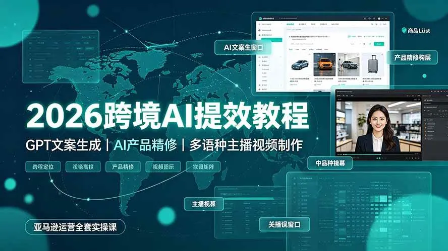 （19286期）2026跨境AI提效教程·GPT文案生成｜AI产品精修｜多语种主播视频制作，亚马逊运营全套实操课-梦帆创业网