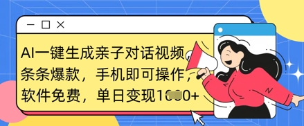 AI一键生成亲子对话视频，条条爆款，一部手机即可操作，单日变现数张-梦帆创业网
