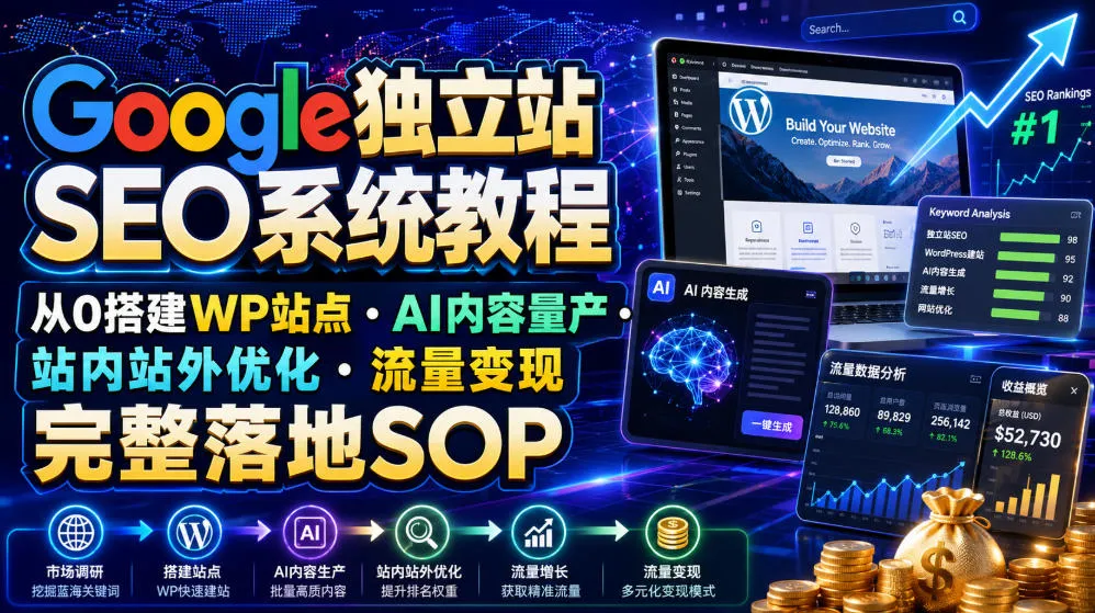 Google独立站SEO系统教程，从0搭建WP站点・AI内容量产・站内站外优化・流量变现完整落地SOP（2026年7月）-梦帆创业网