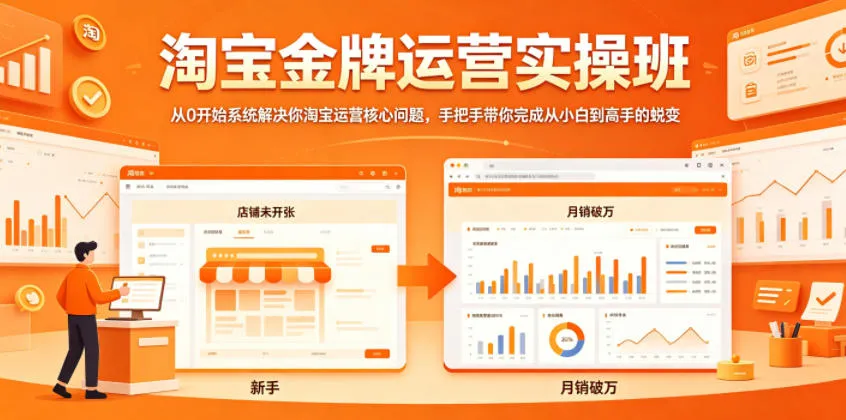 淘宝金牌运营实操班，从0开始系统解决你淘宝运营核心问题，手把手带你完成从小白到高手的蜕变-梦帆创业网