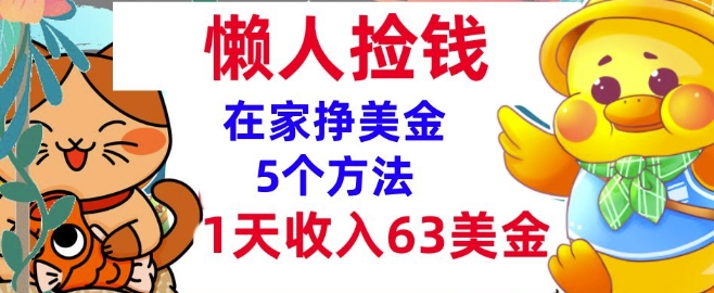 在家挣美金的5个方法，1天收入63美刀，内部教程，超简单，无脑操作-梦帆创业网