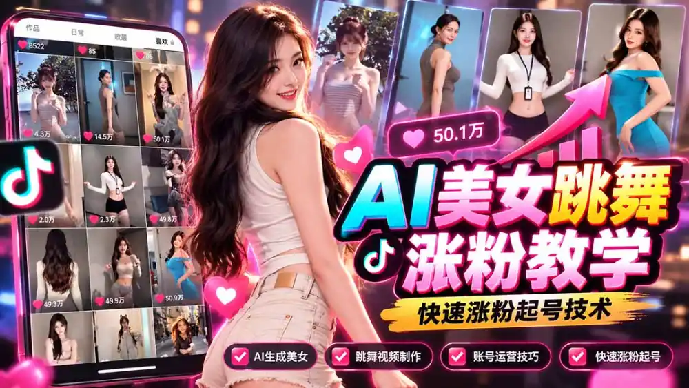 AI美女跳舞涨粉教学，AI生成美女，跳舞视频制作，账号运营与快速起号涨粉-梦帆创业网