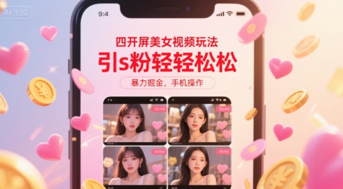 四开屏美女视频玩法，引s粉轻轻松松，暴力掘金，手机操作【揭秘】-梦帆创业网