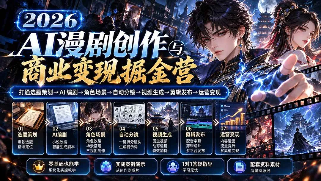 （20906期）【无水印】2026AI漫剧创作与商业变现掘金营：打通选题→AI编剧→角色场景→自动分镜→视频生成→剪辑发布→运营变现