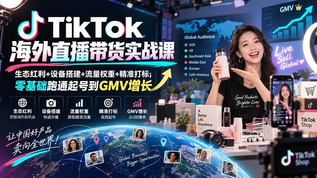 （20465期）TikTok海外直播带货实战课｜生态红利+设备搭建+流量权重+精准打标，零基础跑通起号到GMV增长-梦帆创业网