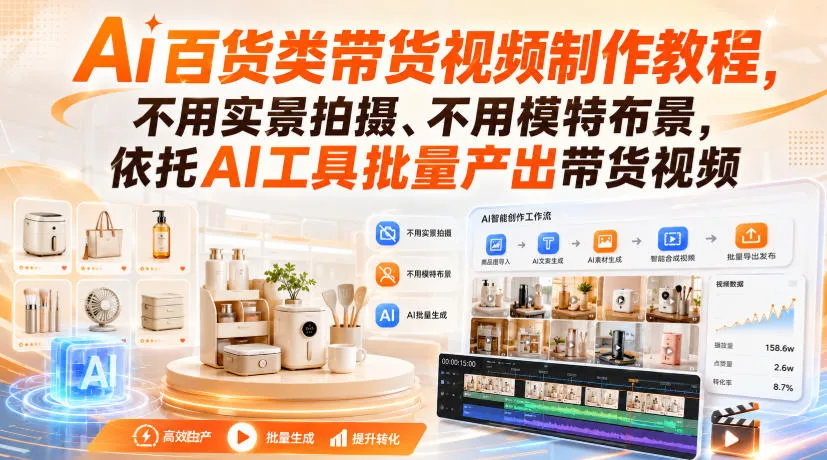 Ai百货类带货视频制作教程，不用实景拍摄、不用模特布景，依托AI工具批量产出带货视频-梦帆创业网