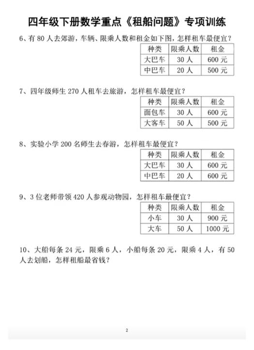 四下数学人教版《租船问题》专项训练-梦帆创业网