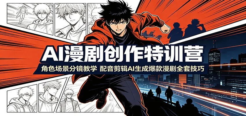 AI漫剧创作特训营：角色场景分镜教学，配音剪辑AI生成爆款漫剧全套技巧-梦帆创业网