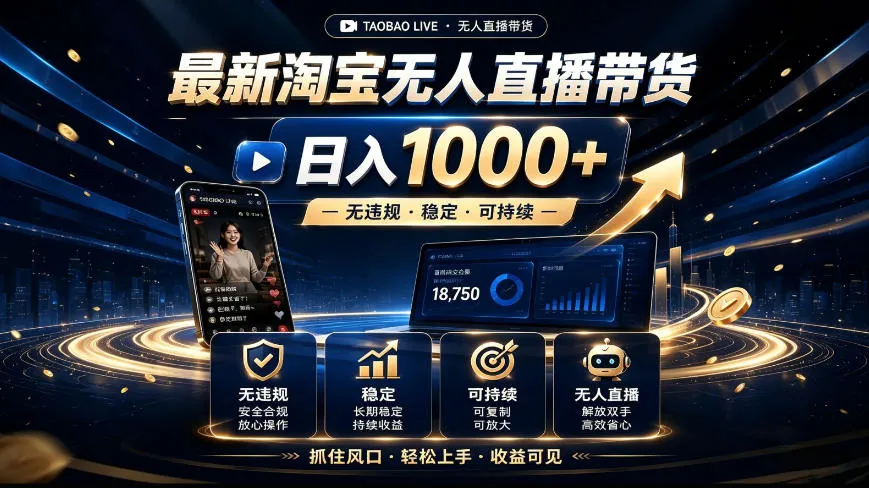 2026最新淘宝无人直播带货，日入1k+，无违规·稳定·可持续，抓住风口，轻松上手，收益可见【揭秘】-梦帆创业网