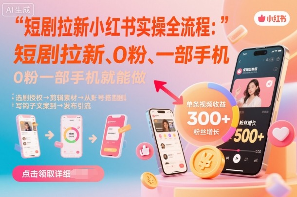 短剧拉新小红书实操全流程，0粉一部手机就可以做，详细教程-梦帆创业网