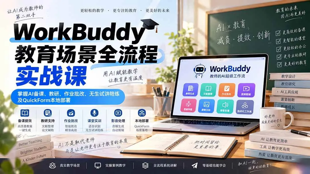 （20518期）WorkBuddy教育场景全流程实战课：掌握AI备课、教研、作业批改、无生试讲陪练及QuickForm本地部署-梦帆创业网