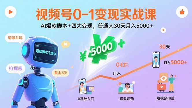 （15917期）视频号0-1变现实战课：AI爆款脚本+四大变现，普通人30天月入5000+-梦帆创业网