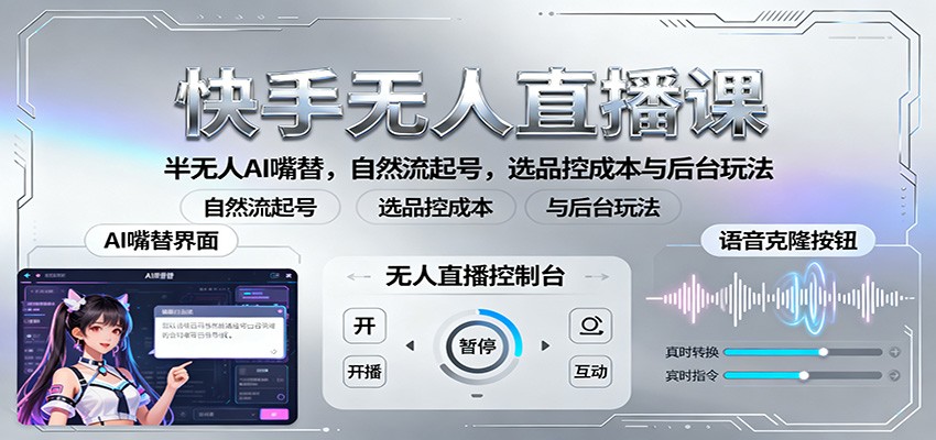 快手无人直播课：半无人AI嘴替，自然流起号，选品控成本与后台玩法-梦帆创业网