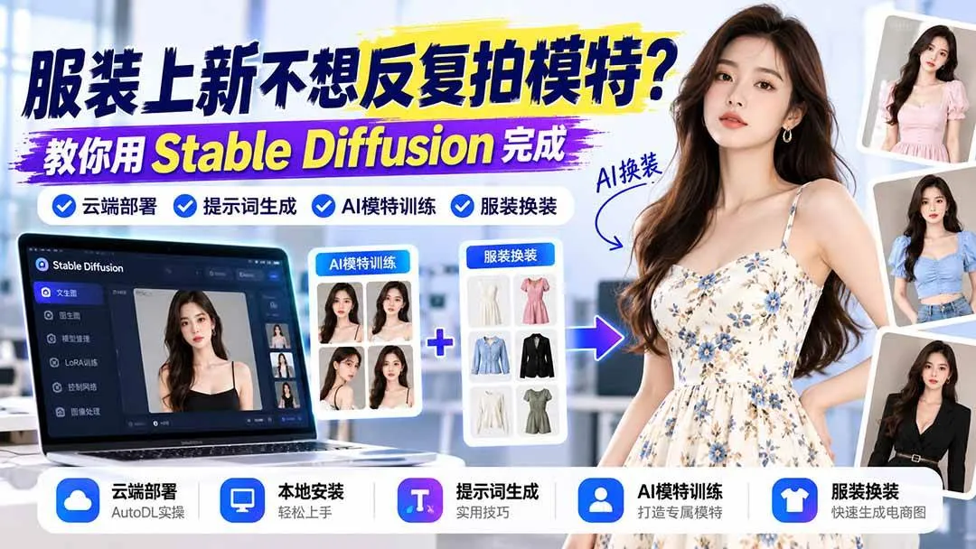 (21099期)服装上新不想反复拍模特?教你用Stable Diffusion完成云端部署、提示词生成、AI模特训练与换装 (21099期)服装上新不想反复拍模特?教你用Stable Diffusion完成云端部署、提示词生成、AI模特训练与换装