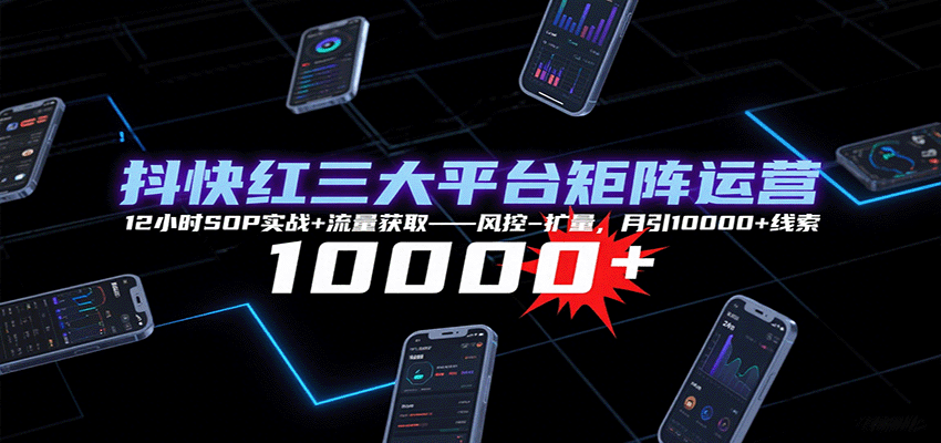 抖快红三大平台矩阵运营，12小时SOP实战+流量获取-风控-扩量，月引10000+线索-梦帆创业网