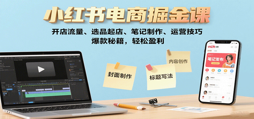 小红书电商掘金课：开店流量、选品起店、笔记制作、运营技巧，爆款秘籍，轻松盈利-梦帆创业网