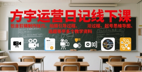 方宇运营日记线下课，包含剪辑制作技巧、拍摄引导过程、起号思维导图、选题等多个教学资料-梦帆创业网