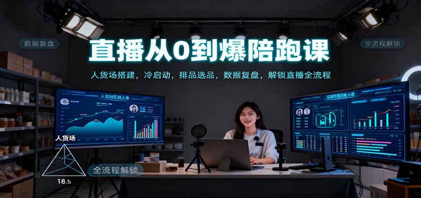 直播从0到爆陪跑课：人货场搭建，冷启动，排品选品，数据复盘，解锁直播全流程-梦帆创业网