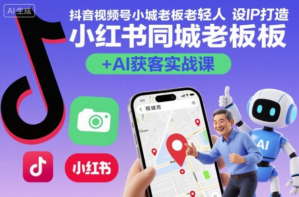 抖音视频号小红书同城老板轻人设IP打造+AI获客实战课，人设打造-算法拆解-拍摄剪辑-内容运营-AI创作-梦帆创业网