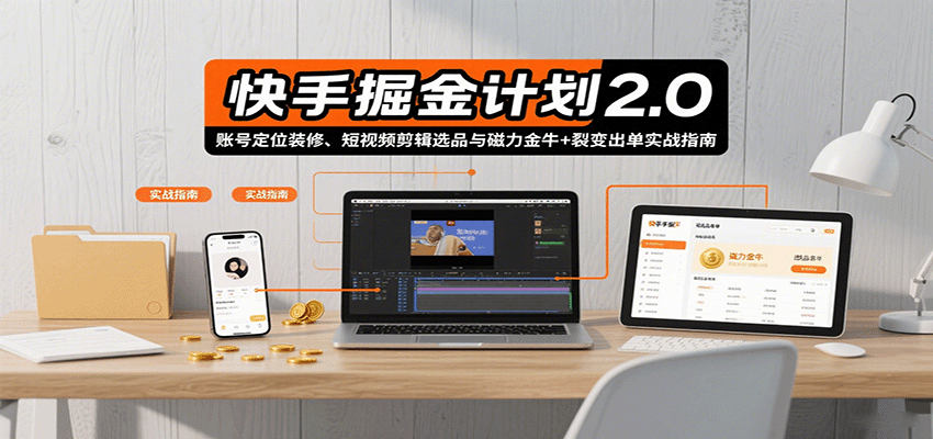 快手掘金计划2.0，账号定位装修、短视频剪辑选品与磁力金牛+裂变出单实战指南-梦帆创业网
