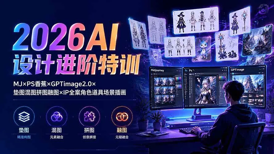 （19569期）2026AI设计进阶特训：MJ×PS香蕉×GPTimage2.0×垫图混图拼图融图×IP全案角色道具场景插画-梦帆创业网
