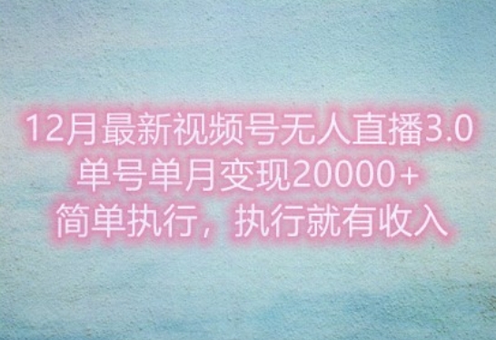 12月最新视频号无人直播3.0，单号单月变现过w，简单执行，执行就有收入-梦帆创业网